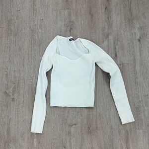 SHEIN Cream Long Sleeve Ribbed Top